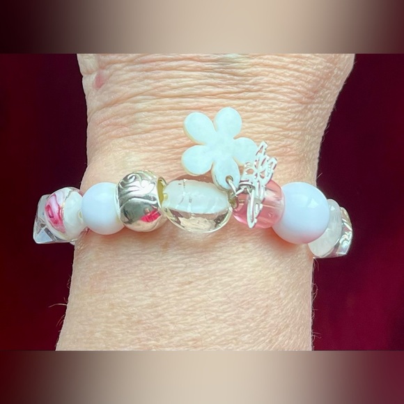 Bracelets, 3 elastic white 2 bead 1 glass - jewelry - Picture 4 of 16